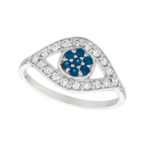 0.55 Carat Natural Sapphire & Diamond Eye Ring Band 14K White Gold