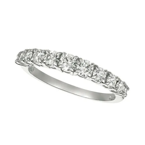 0.75 Carat 11 Stone Natural Diamond Ring Band G SI 14K White Gold