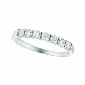 1.00 Carat 7 Stone Natural Diamond Ring G SI 14K White Gold