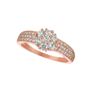 1.00 Carat Natural Diamond Flower Cluster Ring G-H SI 14K Rose Gold