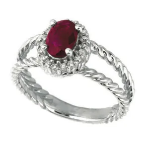 1.05 Carat Natural Oval Ruby & Diamond Ring 14K White Gold