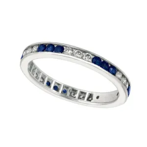 1.05 Carat Natural Sapphire & Diamond Eternity Ring Band 14K White Gold