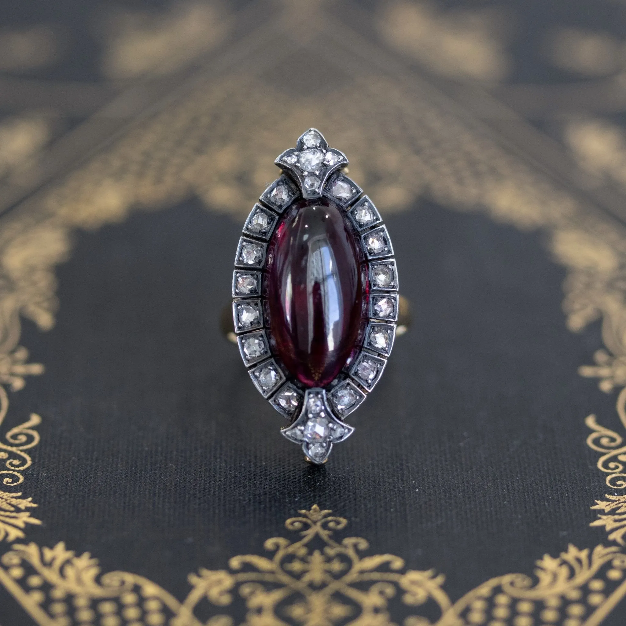 10.90ctw Victorian Garnet and Diamond Ring to Brooch Conversion