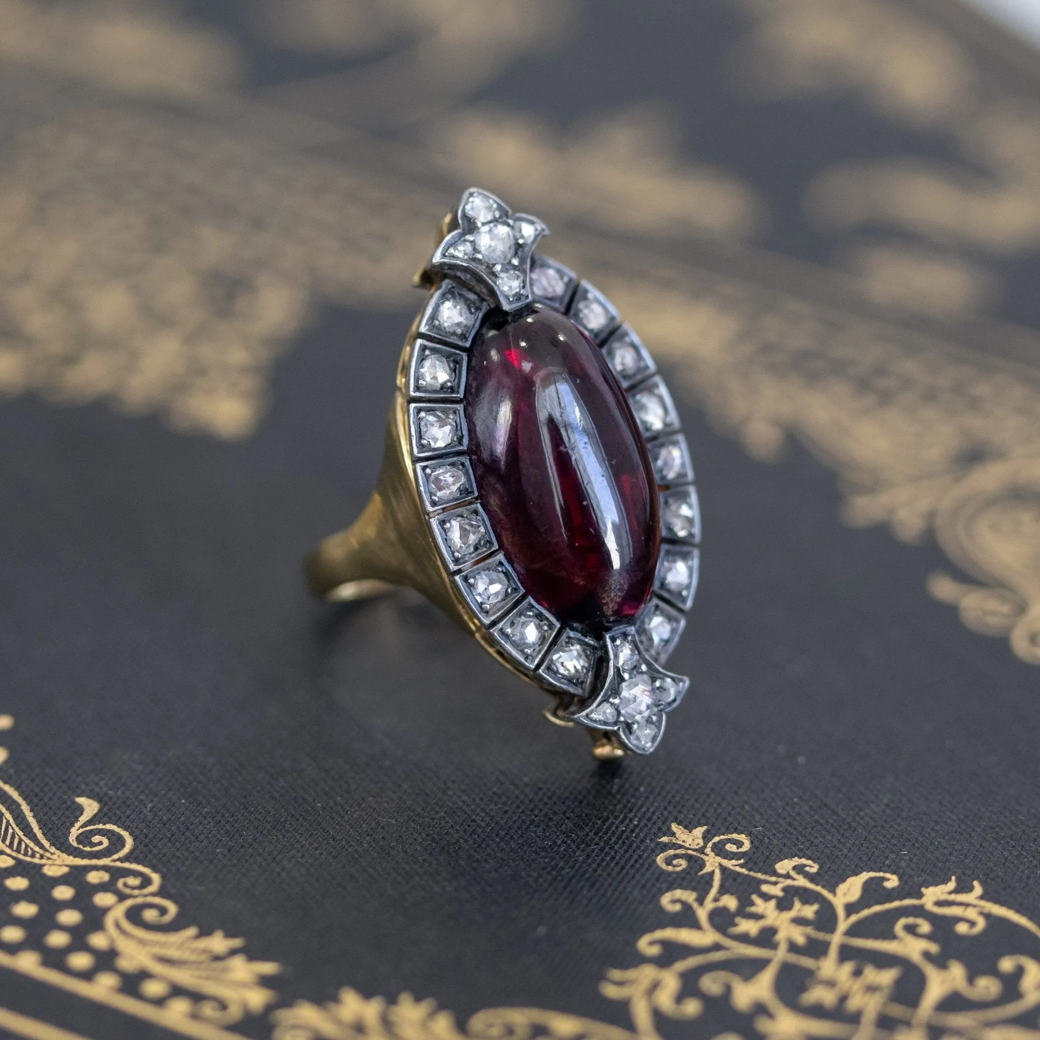 10.90ctw Victorian Garnet and Diamond Ring to Brooch Conversion