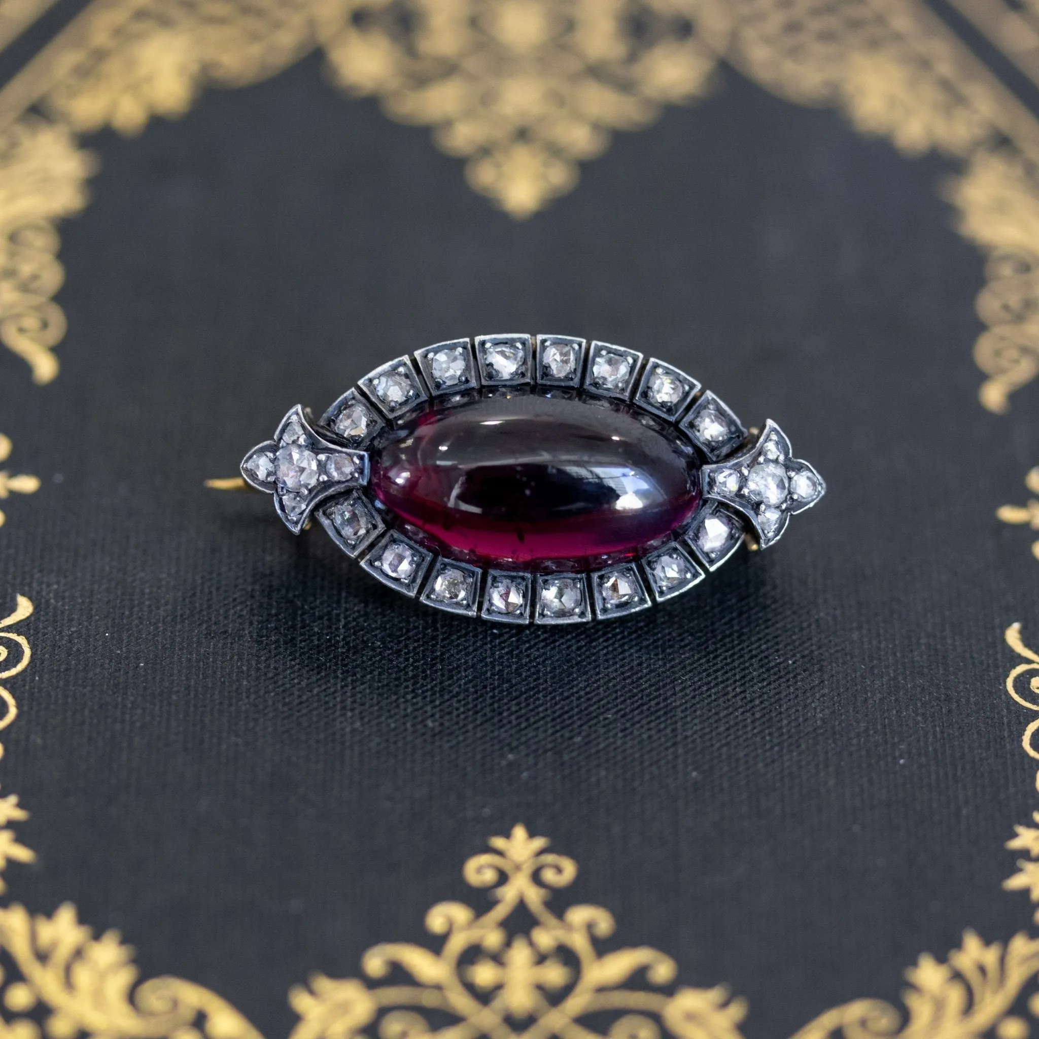 10.90ctw Victorian Garnet and Diamond Ring to Brooch Conversion
