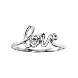 10K White Gold (0.01ct) Diamond Love Script Ring