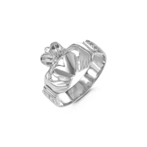 10K White Gold Claddagh Men's Ring
