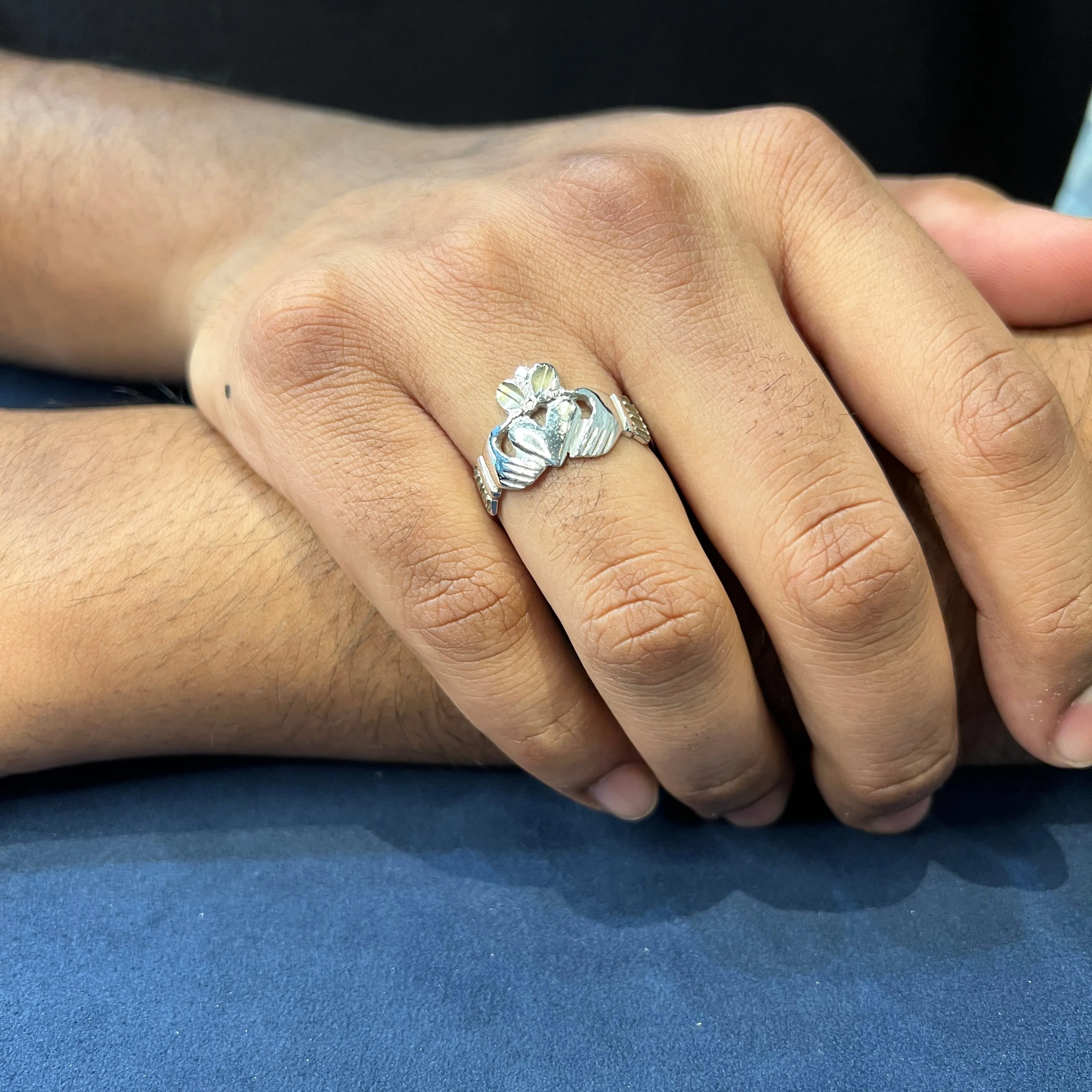 10K White Gold Claddagh Men's Ring
