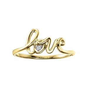 10K Yellow Gold (0.01ct) Diamond Love Script Ring