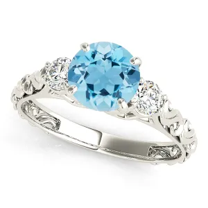 1.10 ct. Genuine Aquamarine Ring With 0.25 ctw. Side Accent Diamonds