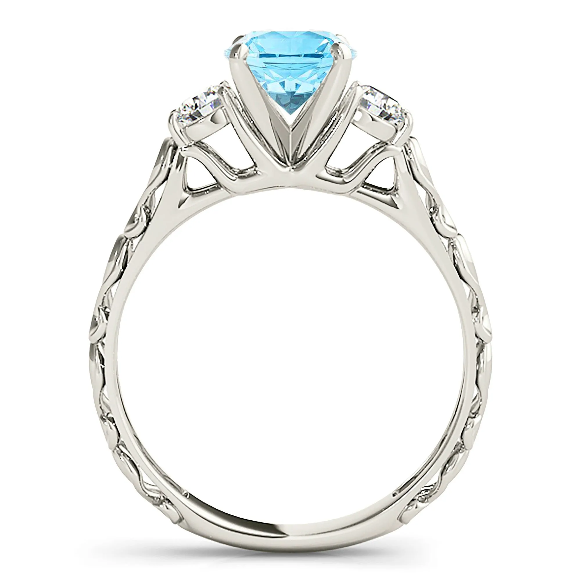 1.10 ct. Genuine Aquamarine Ring With 0.25 ctw. Side Accent Diamonds