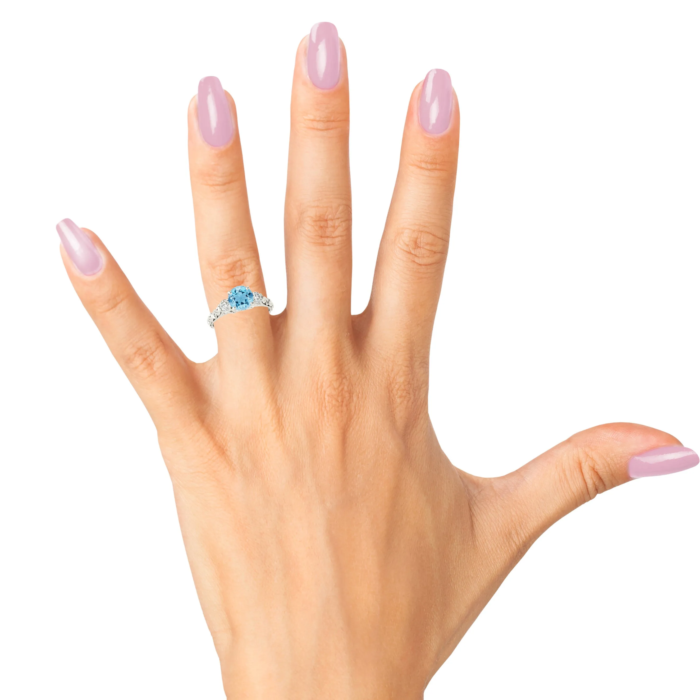 1.10 ct. Genuine Aquamarine Ring With 0.25 ctw. Side Accent Diamonds