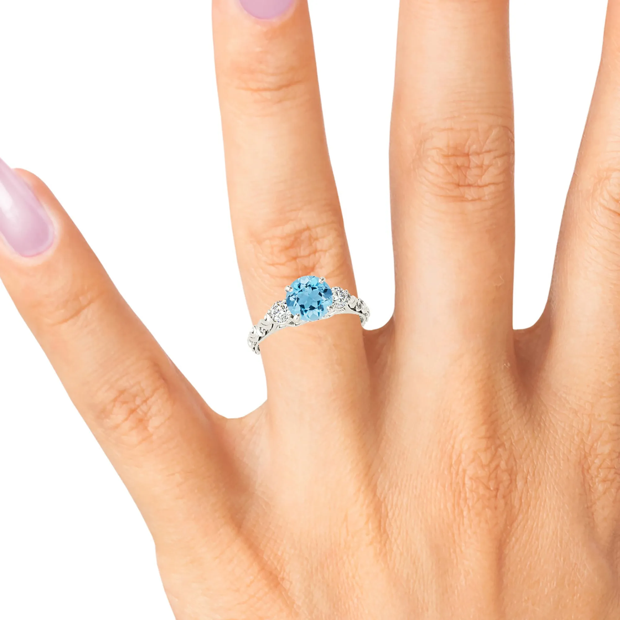 1.10 ct. Genuine Aquamarine Ring With 0.25 ctw. Side Accent Diamonds