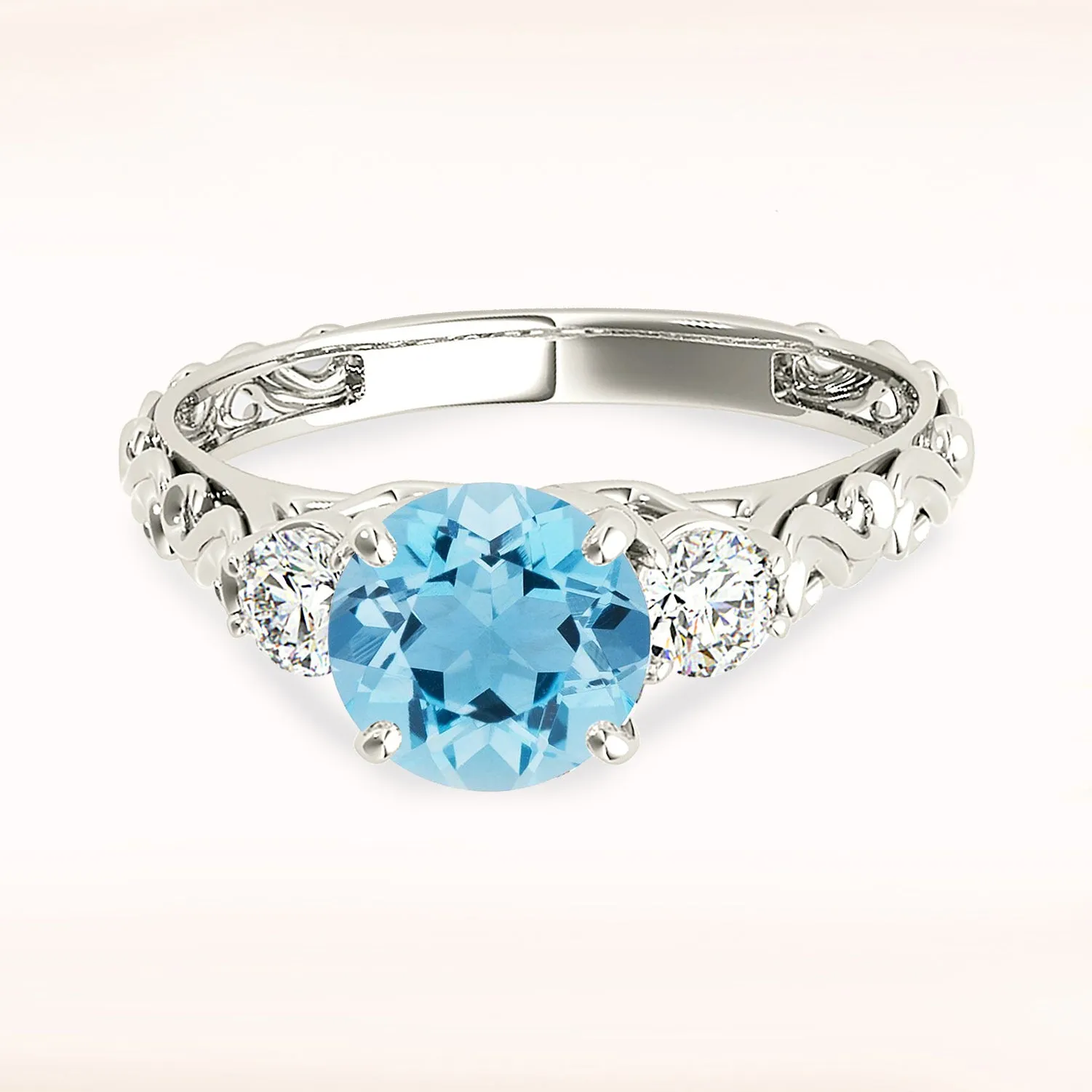 1.10 ct. Genuine Aquamarine Ring With 0.25 ctw. Side Accent Diamonds