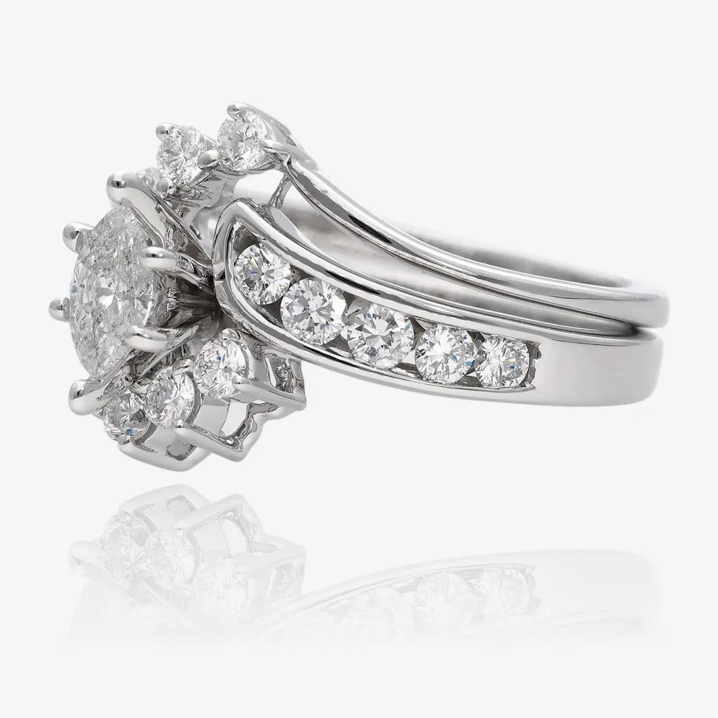 1.10 Marquise Diamond 14K Interlocking Bypass White Gold Wedding Set