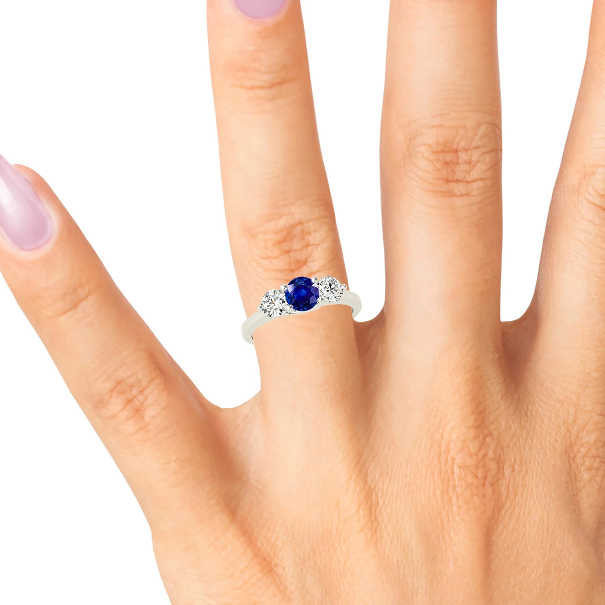 1.35 ct. Genuine Blue Sapphire Three Stone Engagement Ring