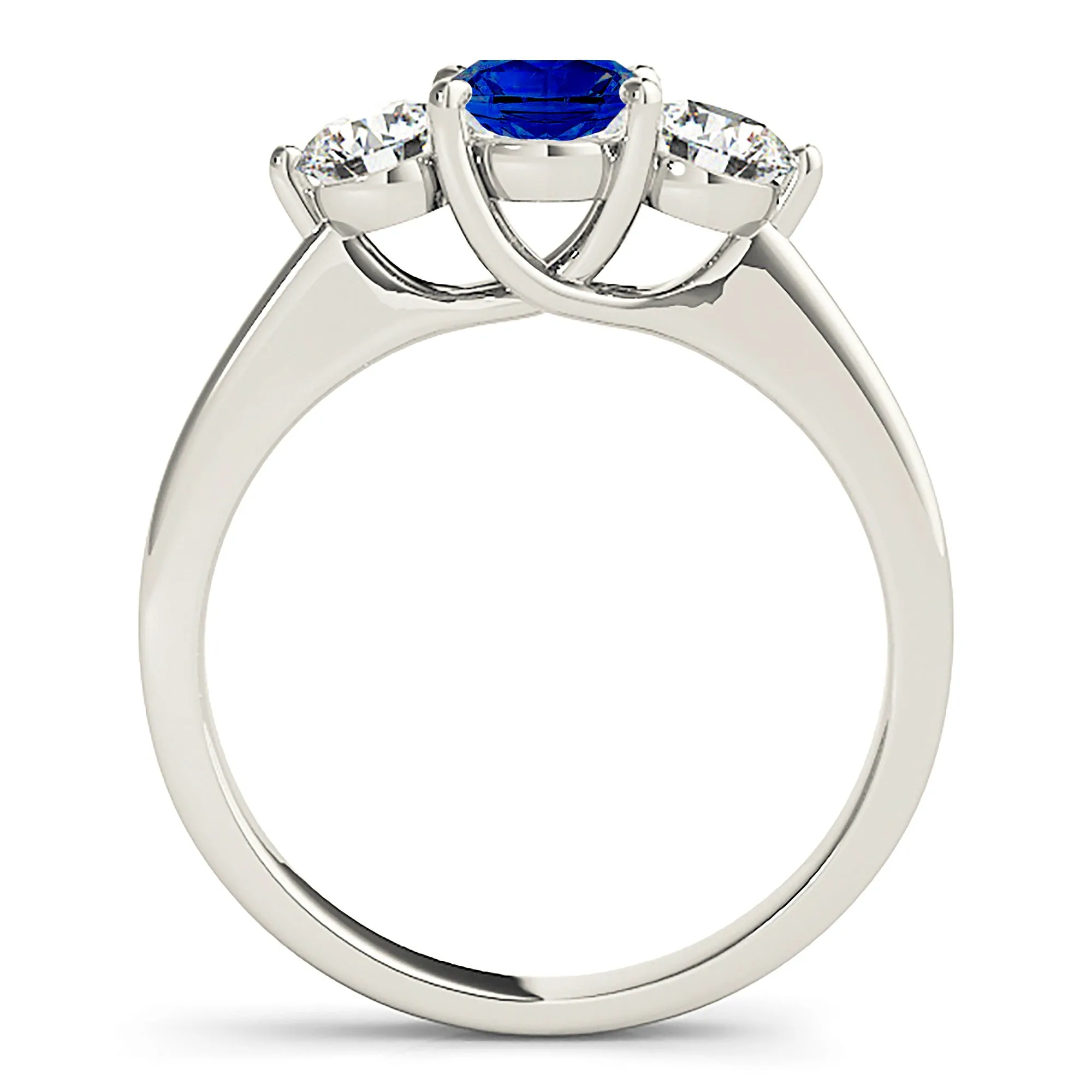 1.35 ct. Genuine Blue Sapphire Three Stone Engagement Ring