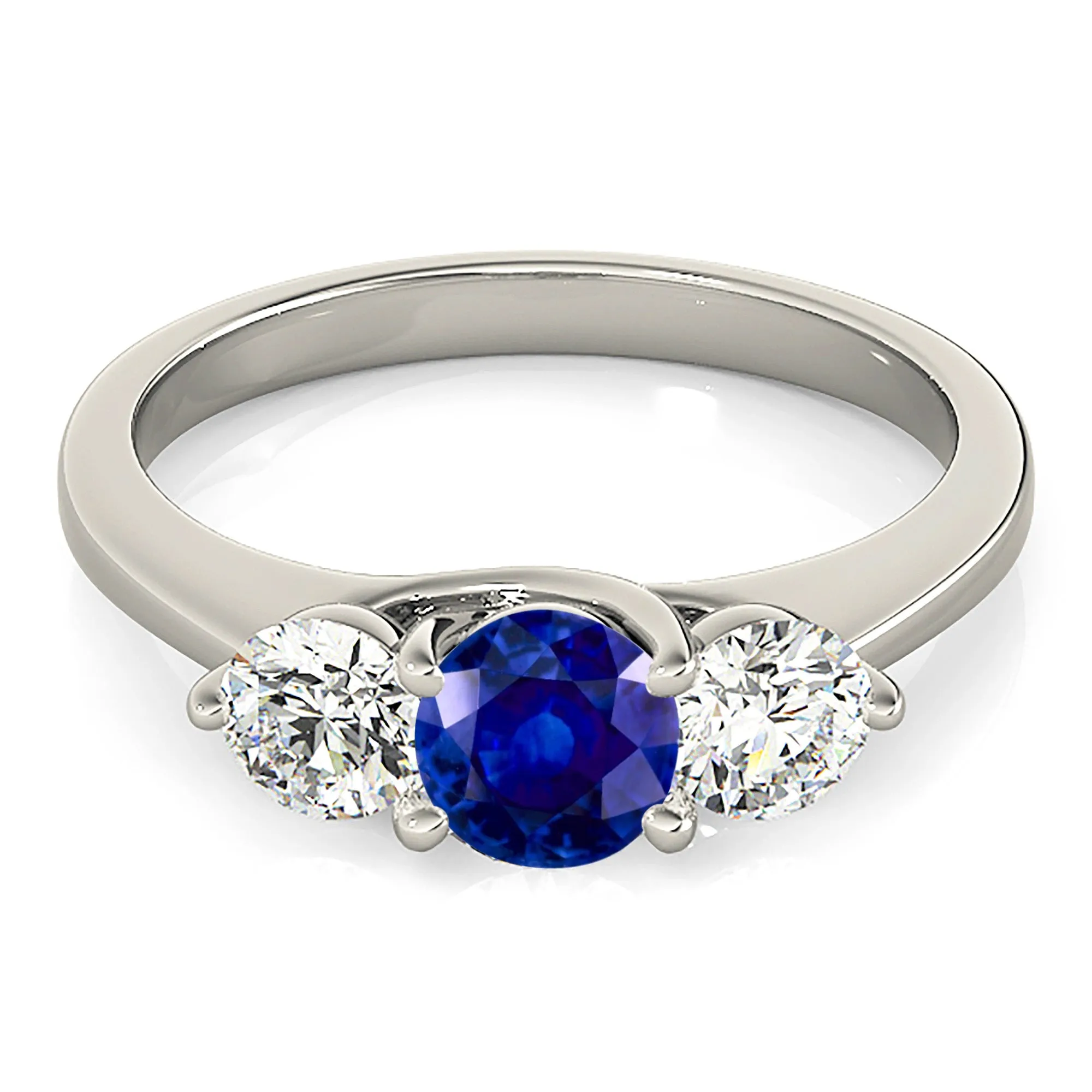 1.35 ct. Genuine Blue Sapphire Three Stone Engagement Ring