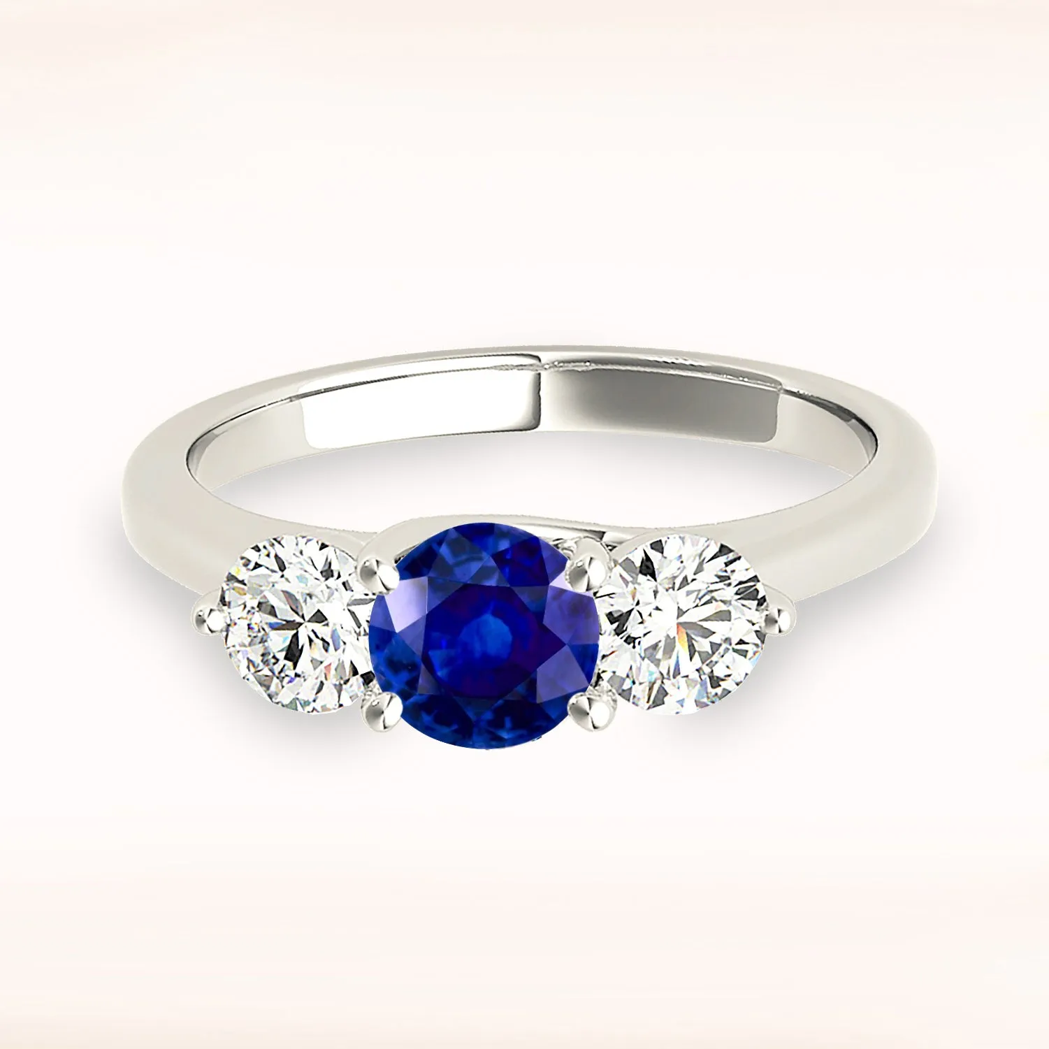 1.35 ct. Genuine Blue Sapphire Three Stone Engagement Ring