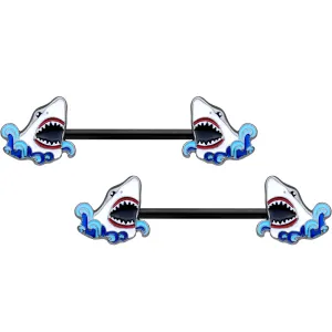 14 Gauge 5/8 Black Shark Bite Barbell Nipple Ring Set