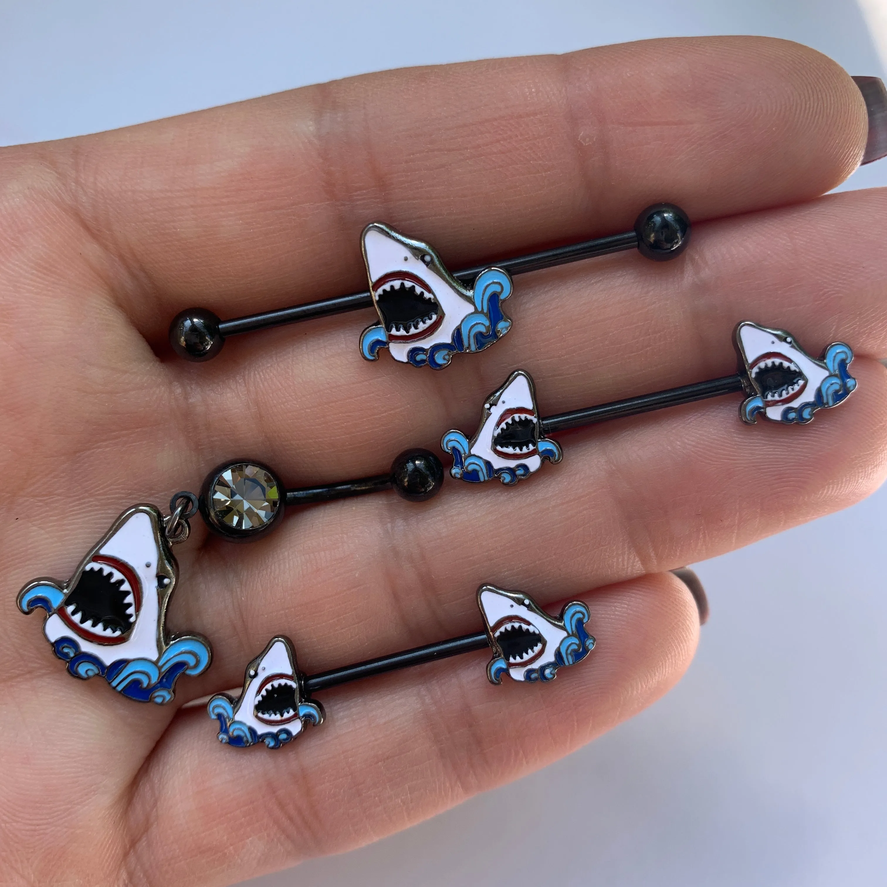 14 Gauge 5/8 Black Shark Bite Barbell Nipple Ring Set