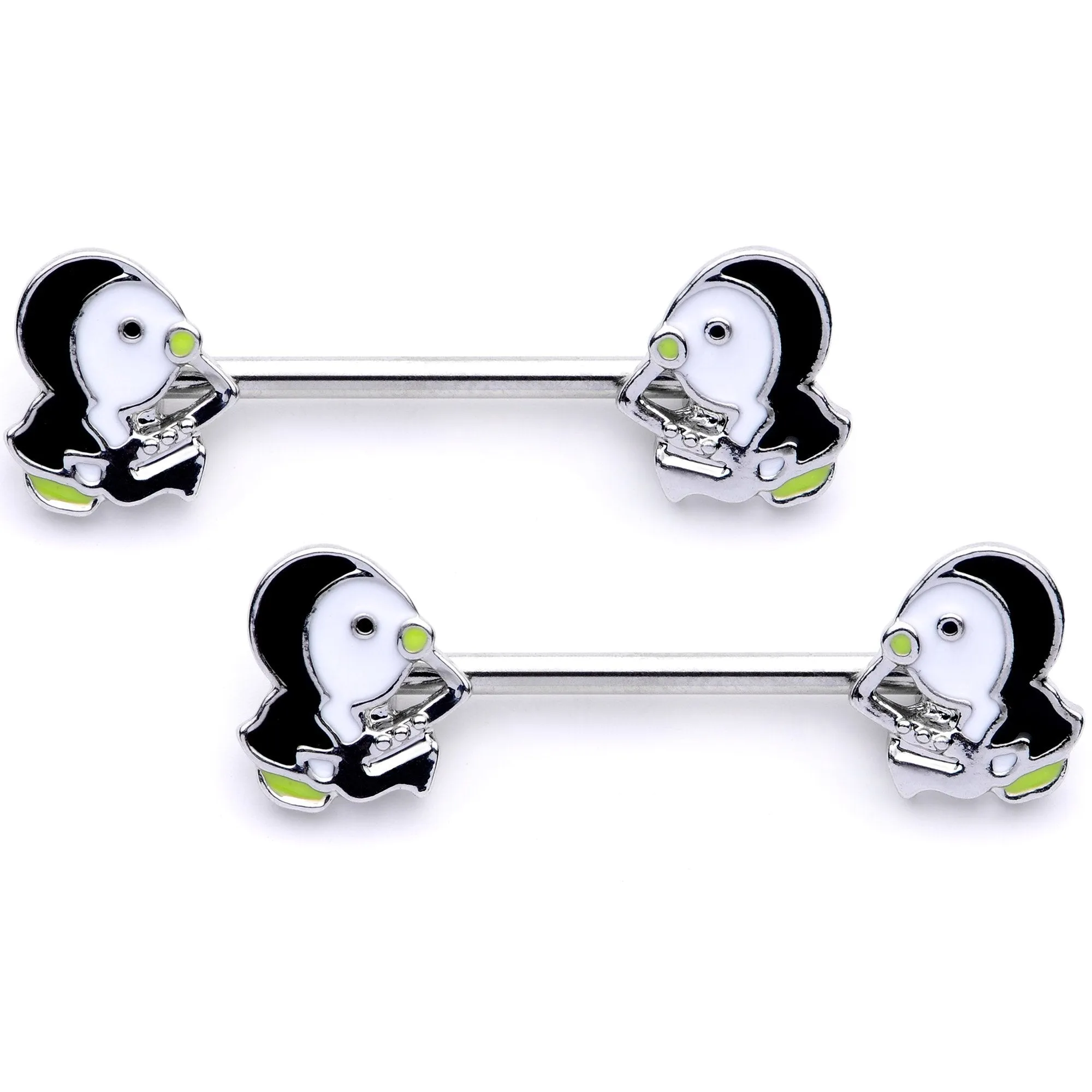 14 Gauge 9/16 1/2 Winter Penguins Horseshoe Barbell Nipple Ring Set