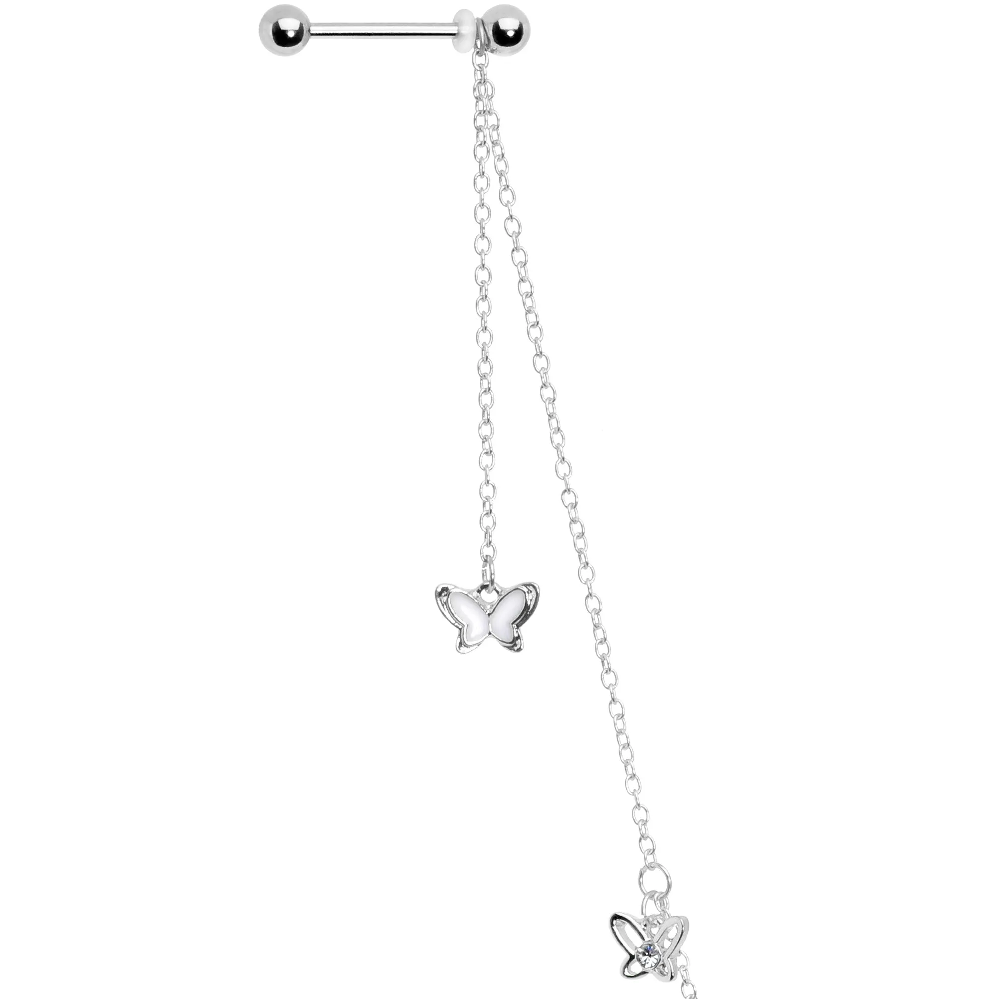 14 Gauge 9/16 Clear Gem Butterfly Dangle Nipple Chain