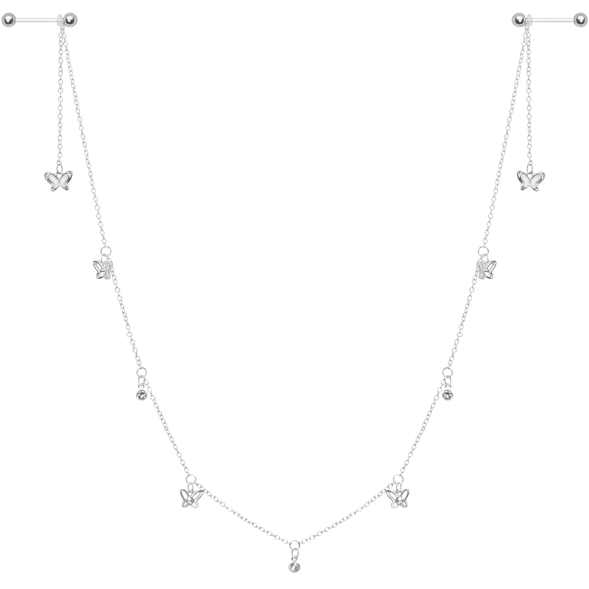 14 Gauge 9/16 Clear Gem Butterfly Dangle Nipple Chain