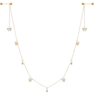 14 Gauge 9/16 Clear Gem Gold Tone Butterfly Dangle Nipple Chain