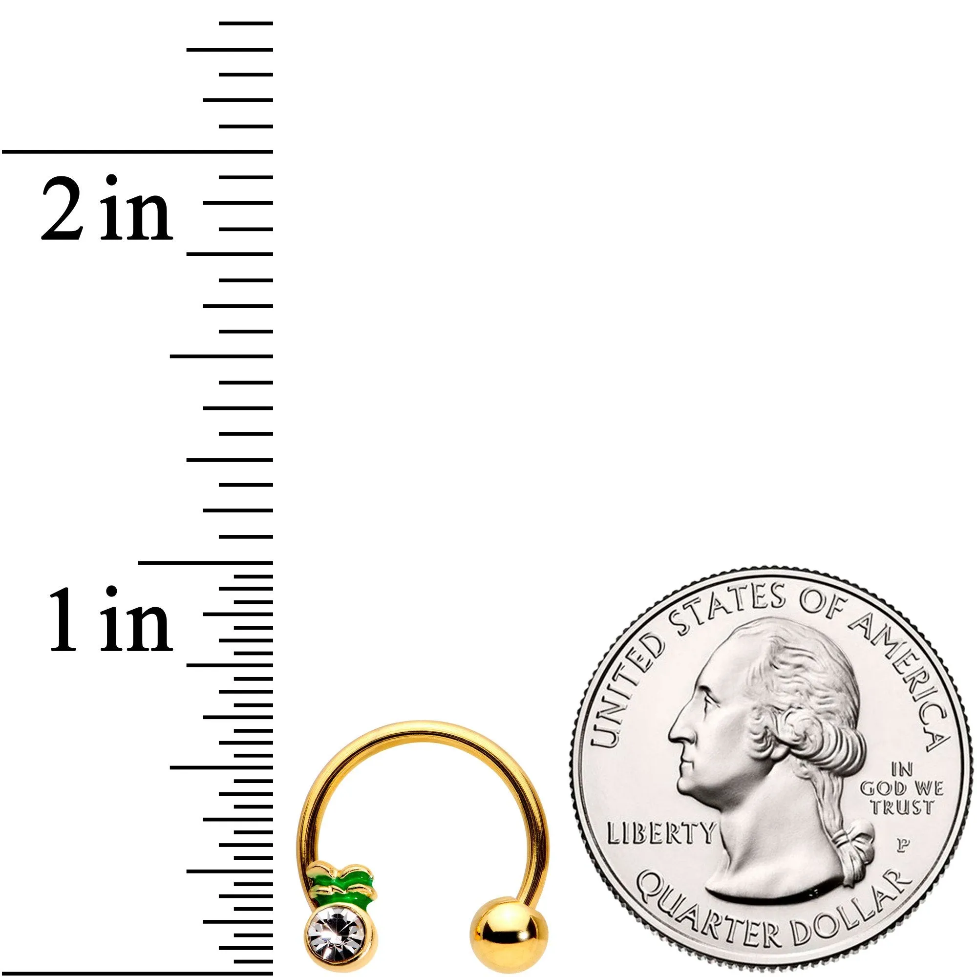 14 Gauge 9/16 Clear Gem Gold Tone Pineapple Horseshoe Nipple Ring Set