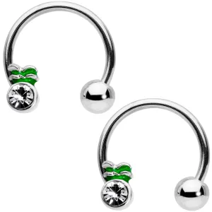 14 Gauge 9/16 Clear Gem Pineapple Hoseshoe Nipple Ring Set