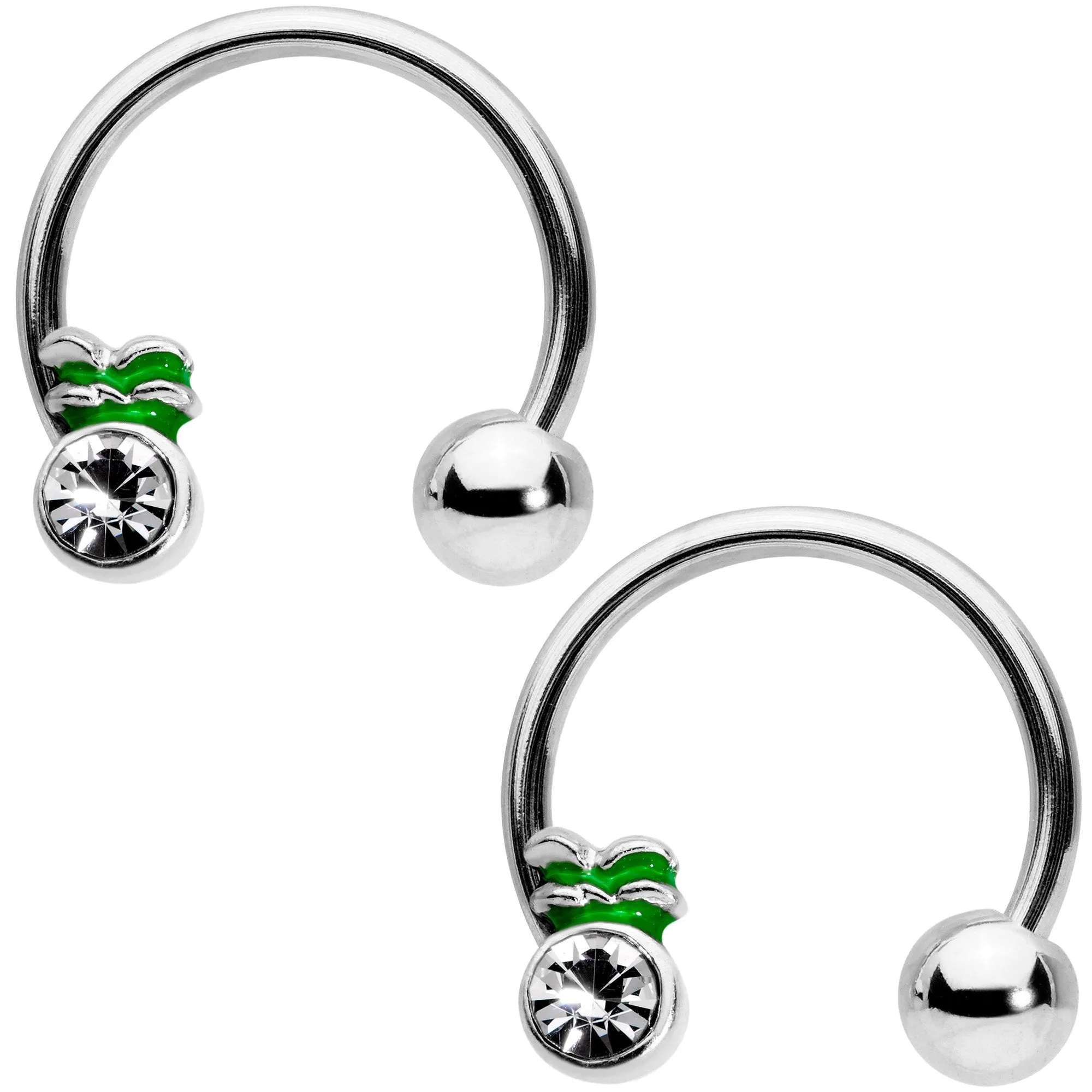 14 Gauge 9/16 Clear Gem Pineapple Hoseshoe Nipple Ring Set