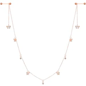 14 Gauge 9/16 Clear Gem Rose Gold Tone Butterfly Dangle Nipple Chain