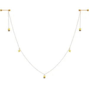 14 Gauge 9/16 Gold Tone Yellow Flower Bee Dangle Nipple Chain