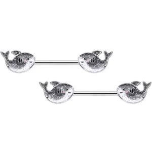 14 Gauge 9/16 Sweet Smiling Whale Barbell Nipple Ring Set