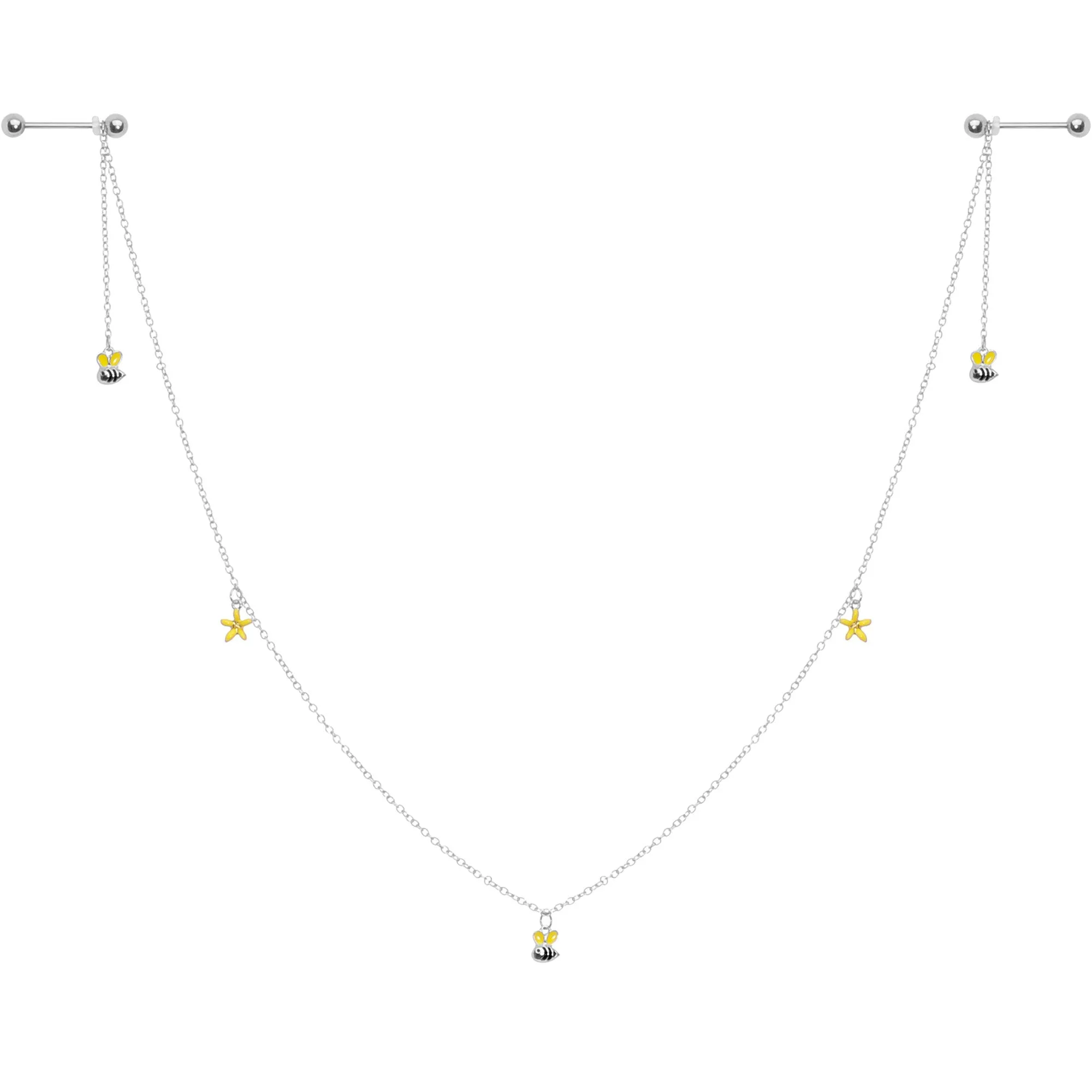 14 Gauge 9/16 Yellow Flower Bee Dangle Nipple Chain