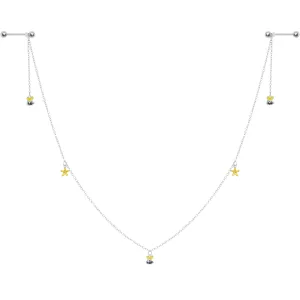14 Gauge 9/16 Yellow Flower Bee Dangle Nipple Chain