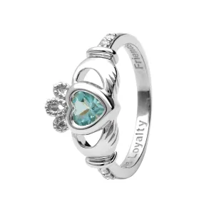 14K Gold Claddagh December Birthstone Ring Genuine Blue Topaz and Diamonds - 14L90BT