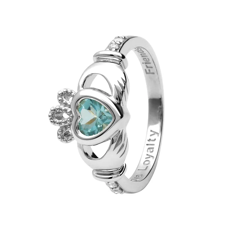 14K Gold Claddagh December Birthstone Ring Genuine Blue Topaz and Diamonds - 14L90BT