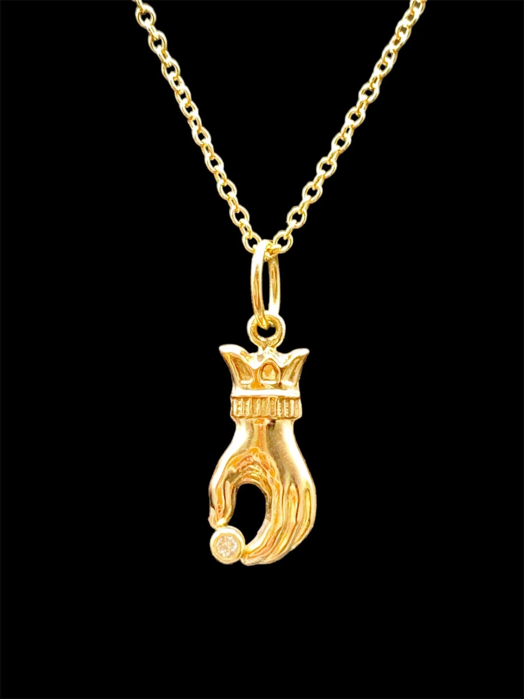 14K Gold Hand Charm with Diamond, Victorian Hand, gold charm