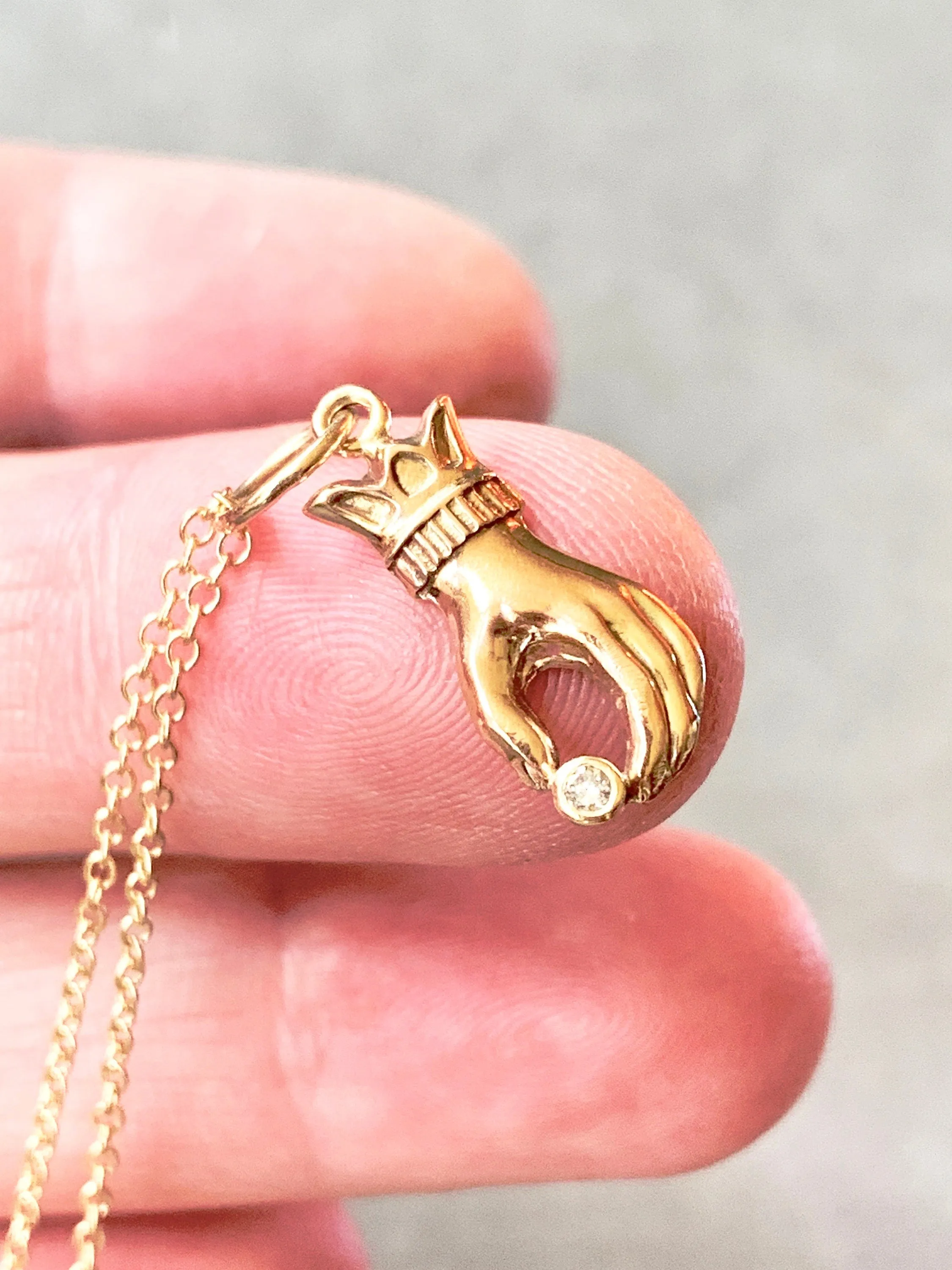 14K Gold Hand Charm with Diamond, Victorian Hand, gold charm