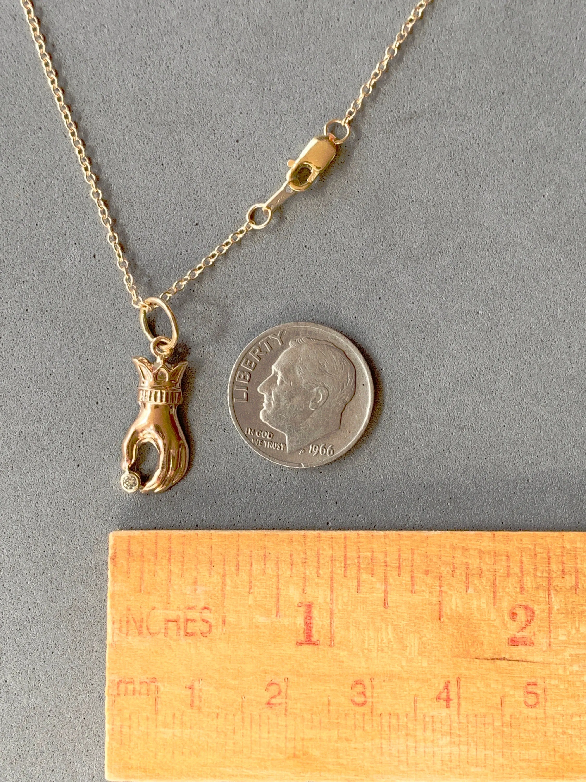 14K Gold Hand Charm with Diamond, Victorian Hand, gold charm