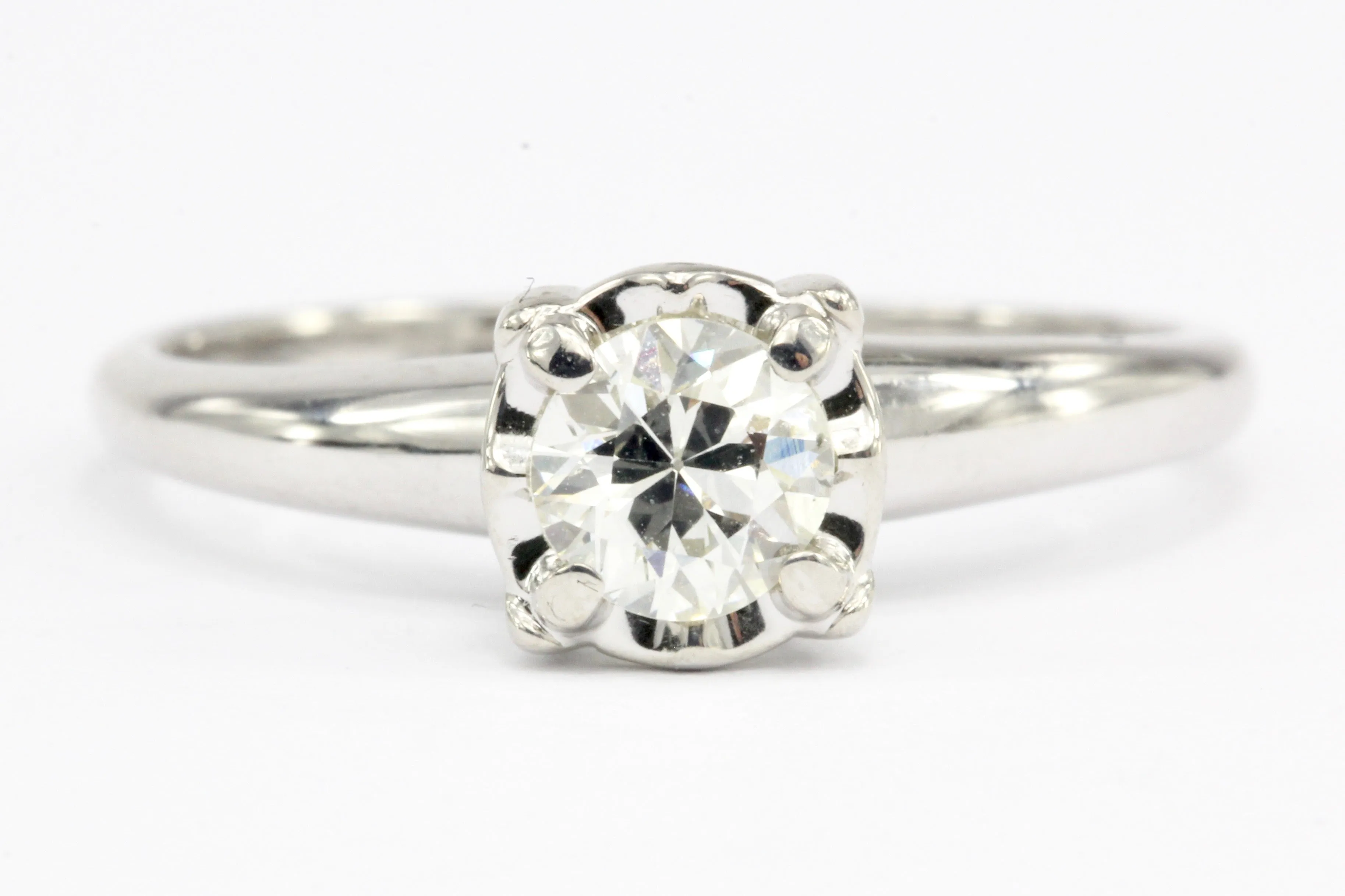 14K White Gold .45 CT Old European Cut Diamond Engagement Ring Size 7.5