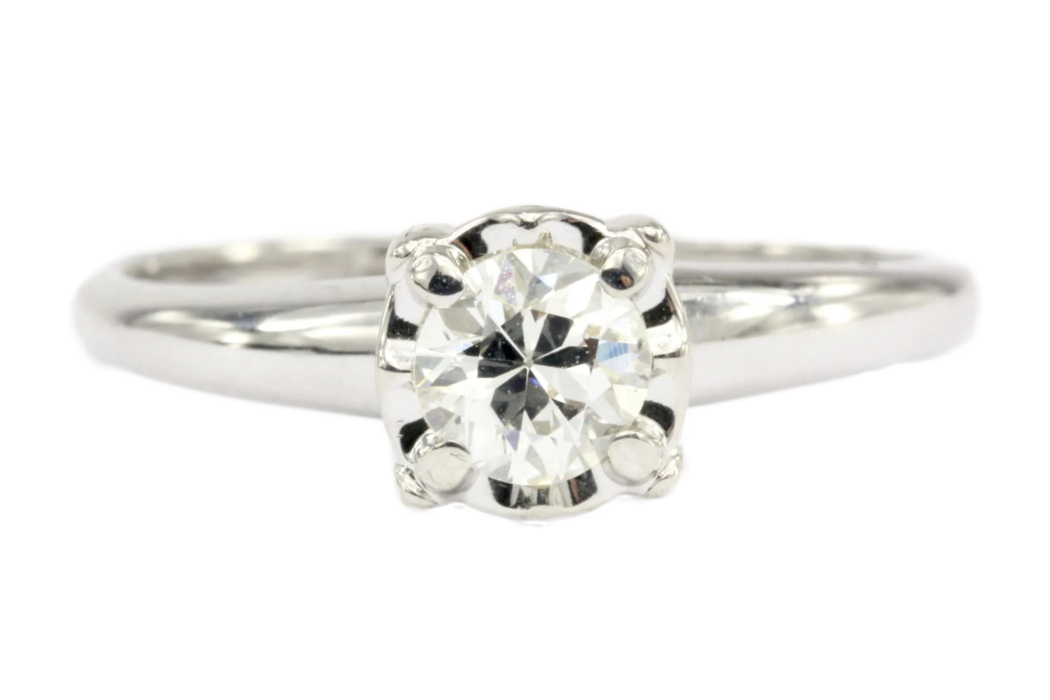 14K White Gold .45 CT Old European Cut Diamond Engagement Ring Size 7.5