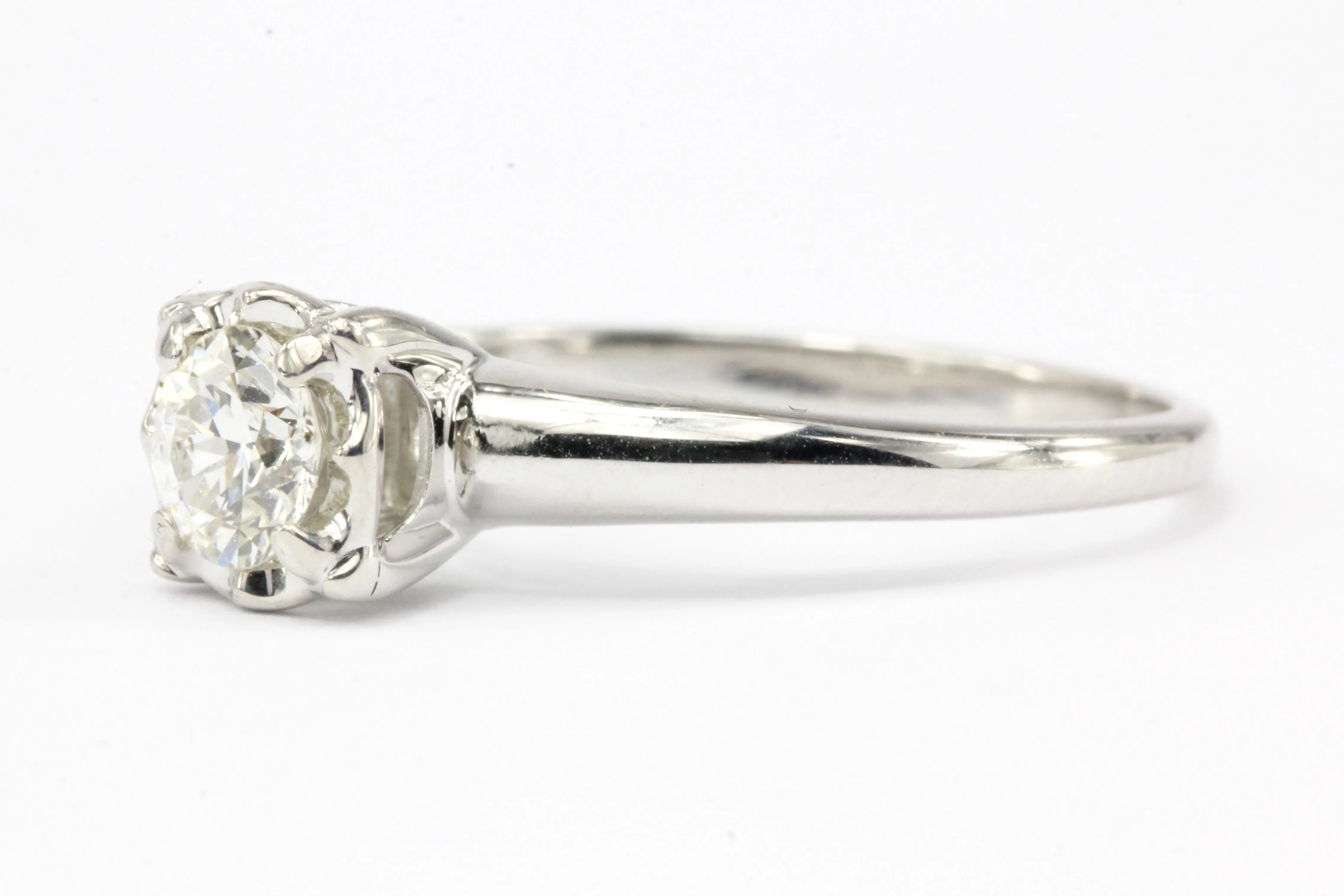 14K White Gold .45 CT Old European Cut Diamond Engagement Ring Size 7.5