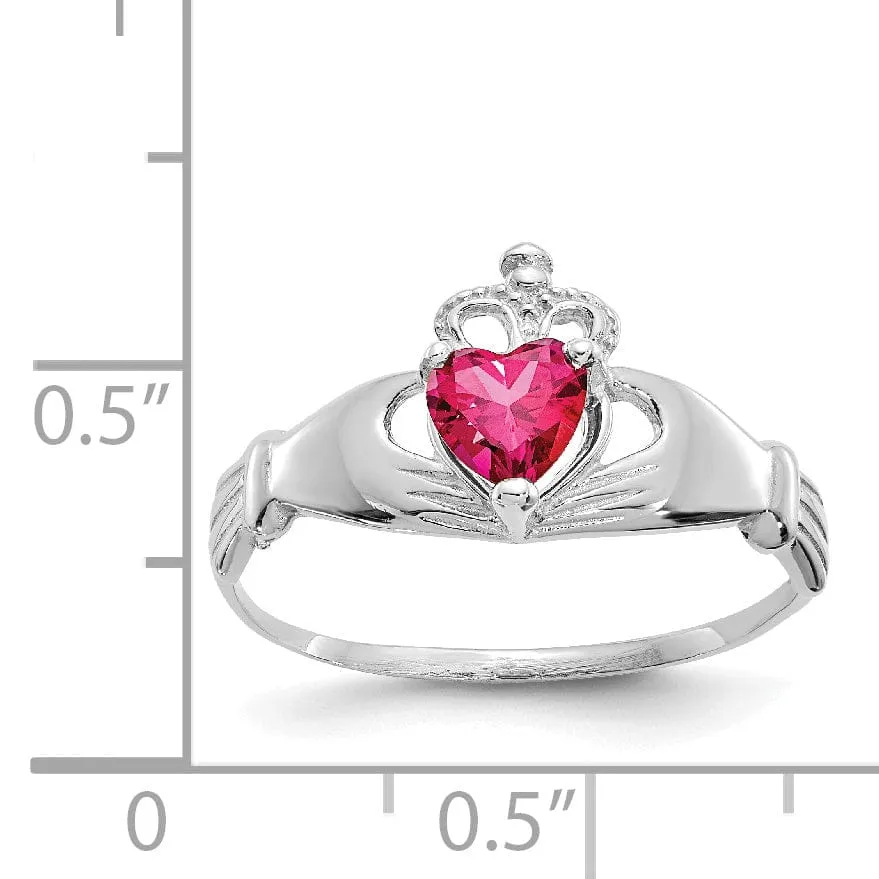 14k White Gold Birthstone Claddagh Heart Ring