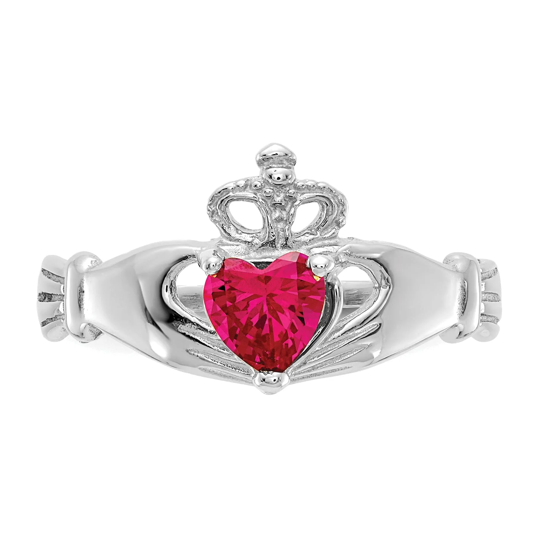 14k White Gold Birthstone Claddagh Heart Ring