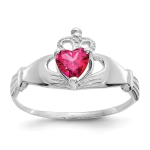 14k White Gold Birthstone Claddagh Heart Ring