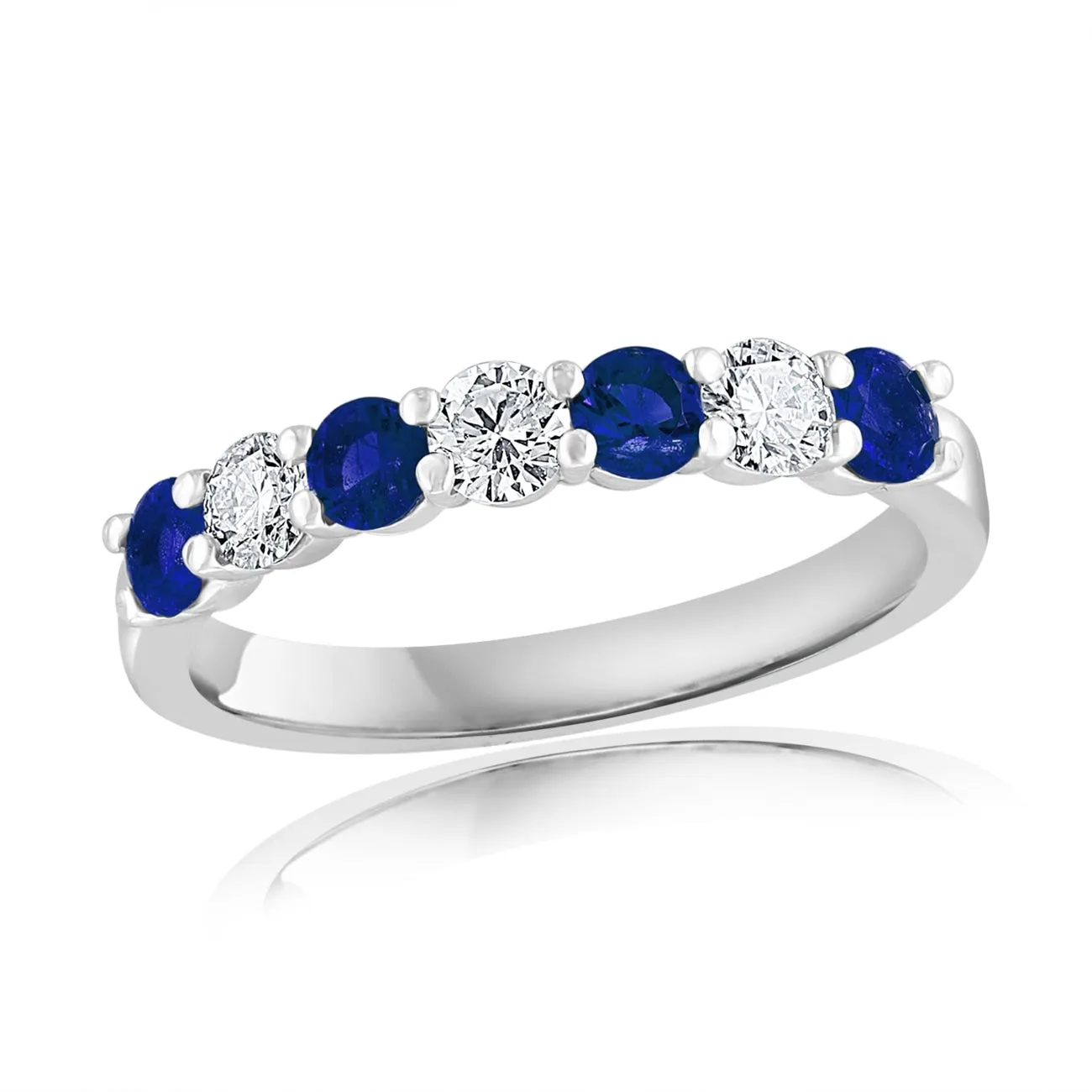 14K White Gold Blue Sapphire & Diamond Ring