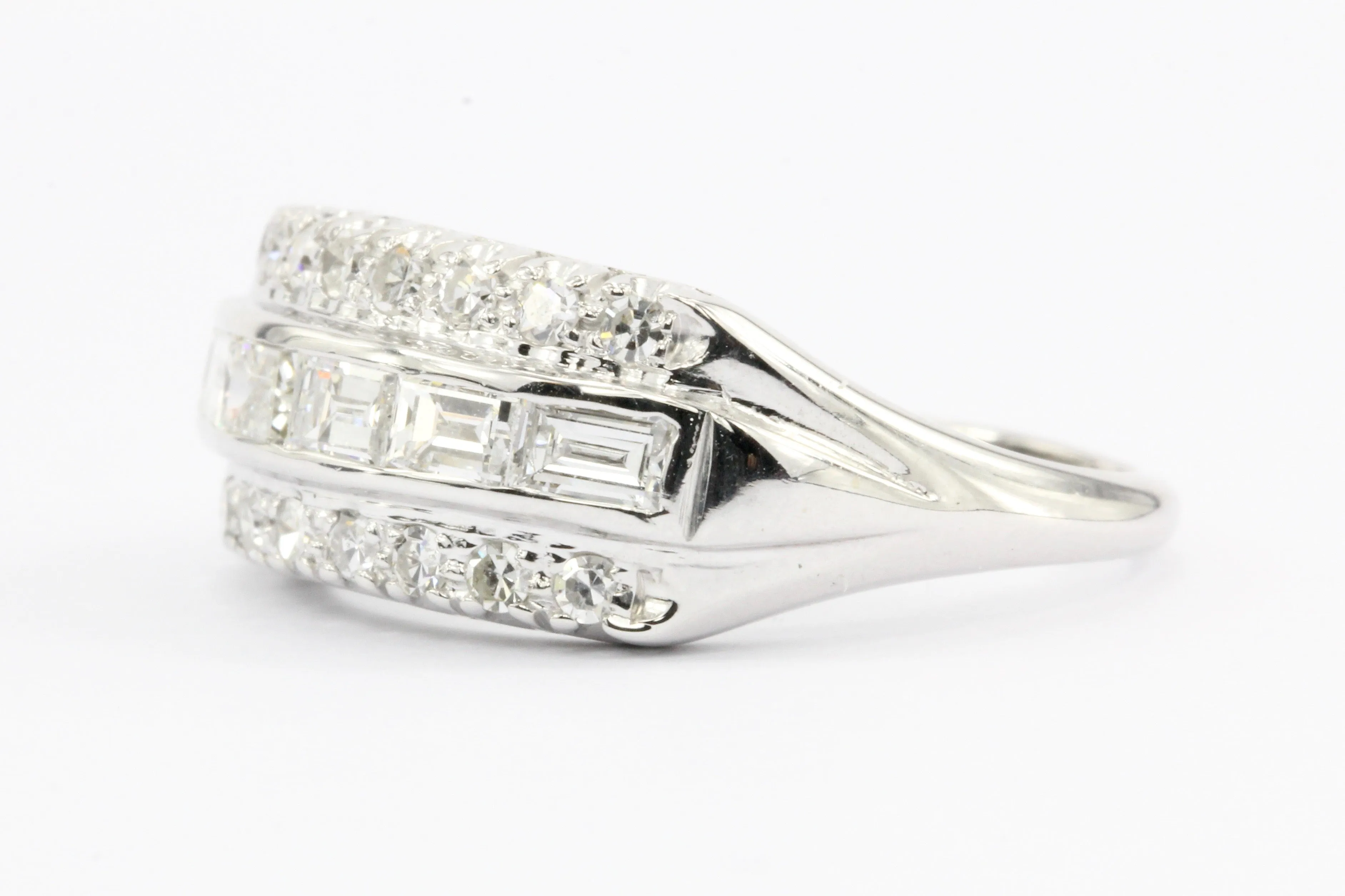 14K White Gold Diamond Half Band Ring c.1940's